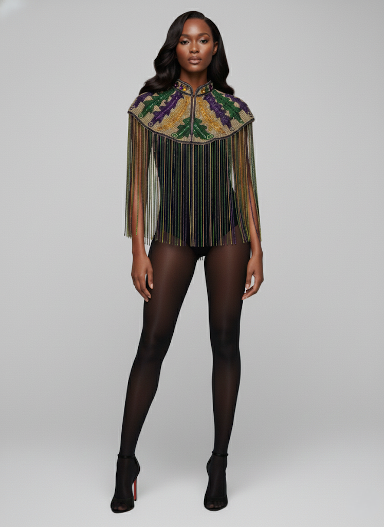 L'Jai Amor Big Chief Plume Cape — side view