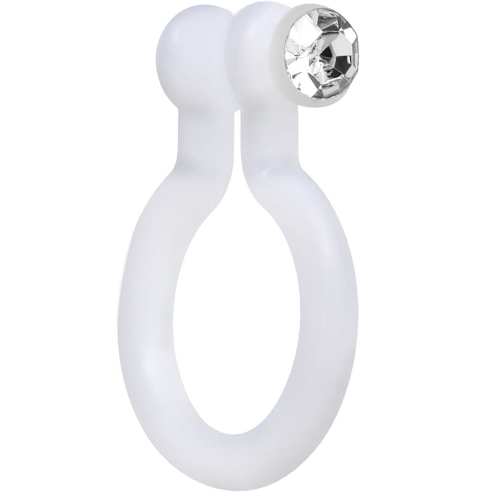 BodyCandy Clear Gem White Bioplast Clip On Non-Pierced Fake Nose Ring Hoop — main product shot