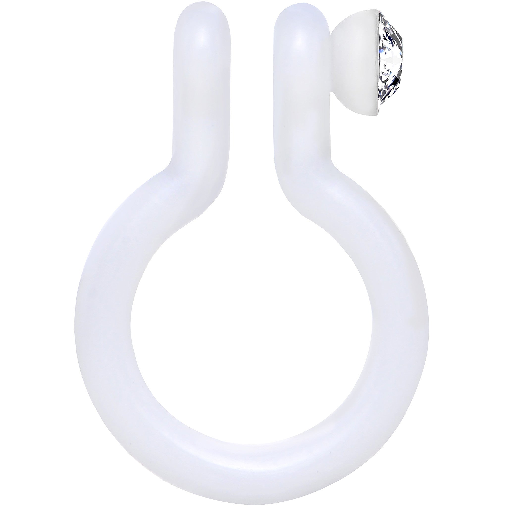 BodyCandy Clear Gem White Bioplast Clip On Non-Pierced Fake Nose Ring Hoop — detail close-up