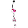 BodyCandy Pink Gem Unlock Your Luck Clover Heart Key Dangle Belly Ring — main product shot