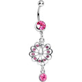 BodyCandy Pink Gem Enchanted Open Tail Peacock Dangle Belly Ring — main product shot