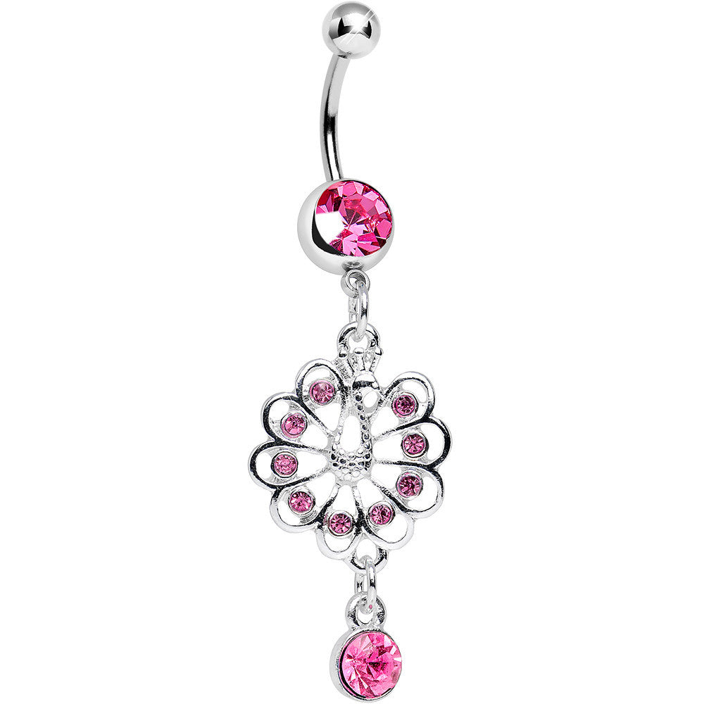 BodyCandy Pink Gem Enchanted Open Tail Peacock Dangle Belly Ring — main product shot