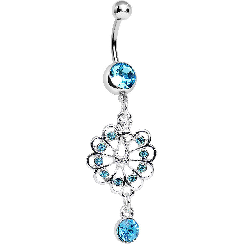 BodyCandy Aqua Gem Enchanted Open Tail Peacock Dangle Belly Ring — main product shot