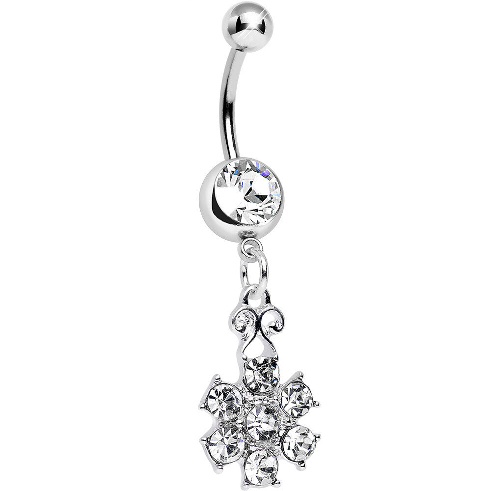 BodyCandy Clear Gem Potted Peony Flower Dangle Belly Ring — main product shot