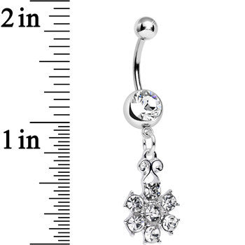 BodyCandy Clear Gem Potted Peony Flower Dangle Belly Ring — detail close-up