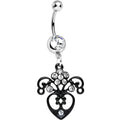 BodyCandy Clear Gem Ornamental Black Victorian Flowering Heart Dangle Belly Ring — main product shot