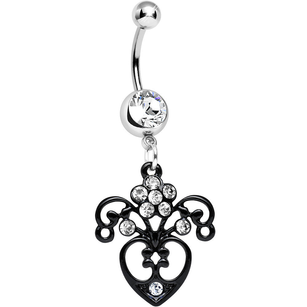BodyCandy Clear Gem Ornamental Black Victorian Flowering Heart Dangle Belly Ring — main product shot