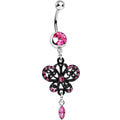 BodyCandy Pink Gem Dark Prague Lace Winged Butterfly Dangle Belly Ring — main product shot