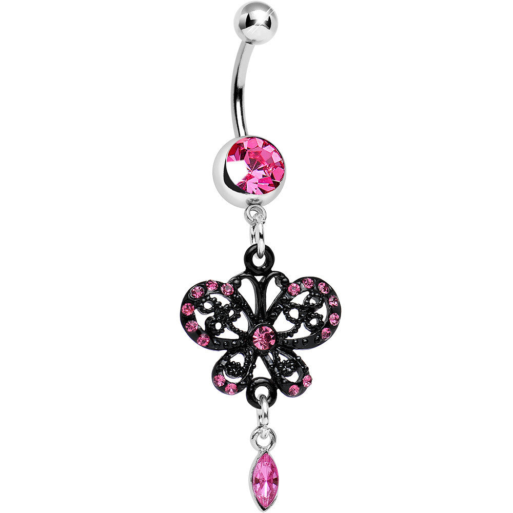BodyCandy Pink Gem Dark Prague Lace Winged Butterfly Dangle Belly Ring — main product shot
