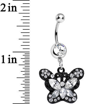 BodyCandy Clear Gem Passionate Black Butterfly Dangle Belly Ring — detail close-up