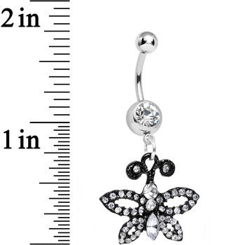 BodyCandy Clear Gem Sublime Sparkling Black Butterfly Dangle Belly Ring — detail close-up
