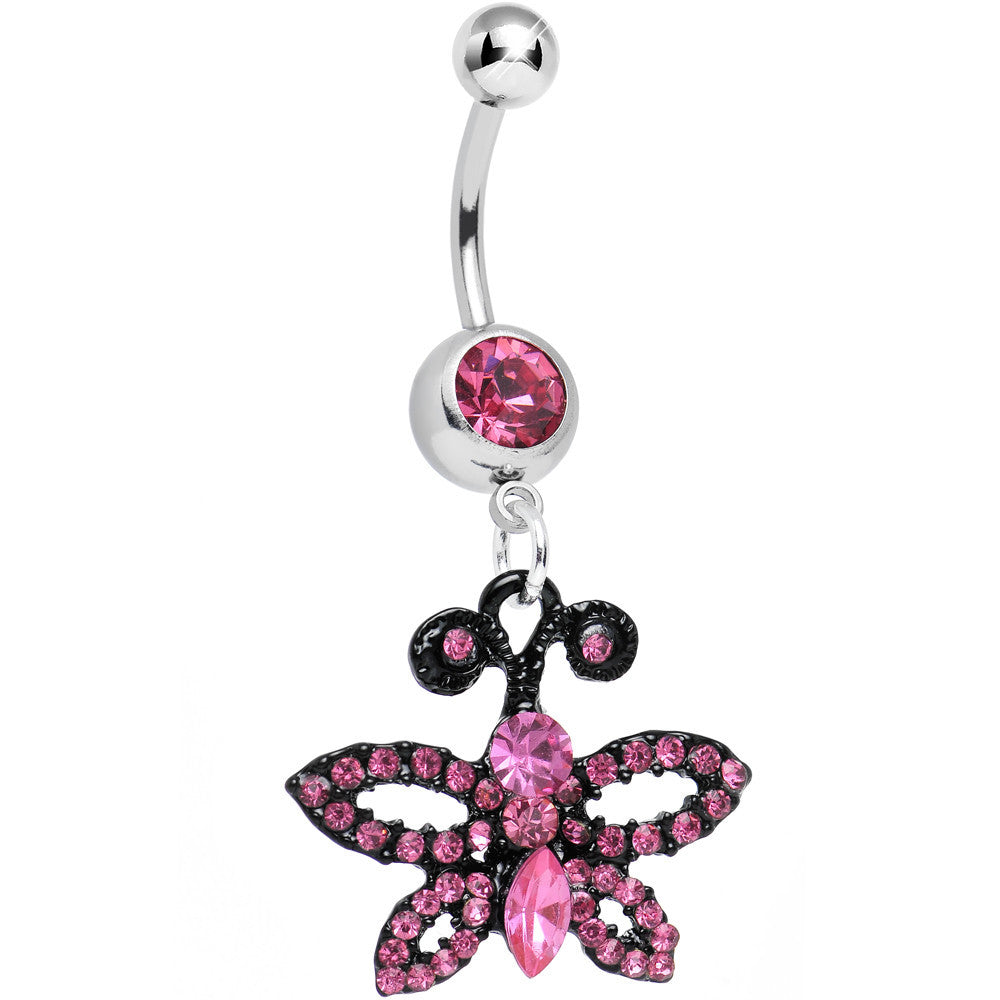 BodyCandy Pink Gem Sublime Sparkling Black Butterfly Dangle Belly Ring — main product shot