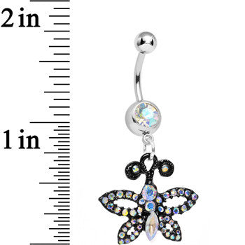 BodyCandy Aurora Gem Sublime Sparkling Black Butterfly Dangle Belly Ring — detail close-up