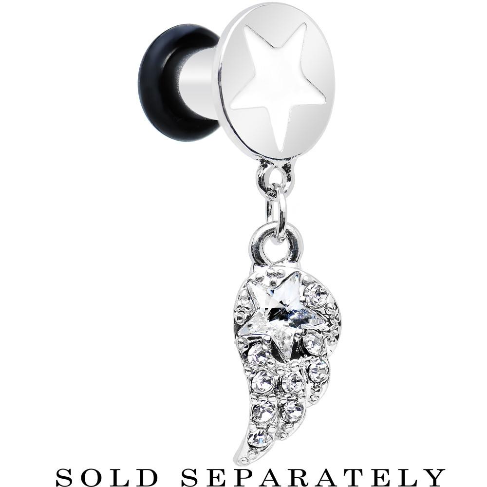 BodyCandy Clear Gem Angel Wing and White Star Single Flare Dangle Plug Sizes 5mm to 14mm — back view