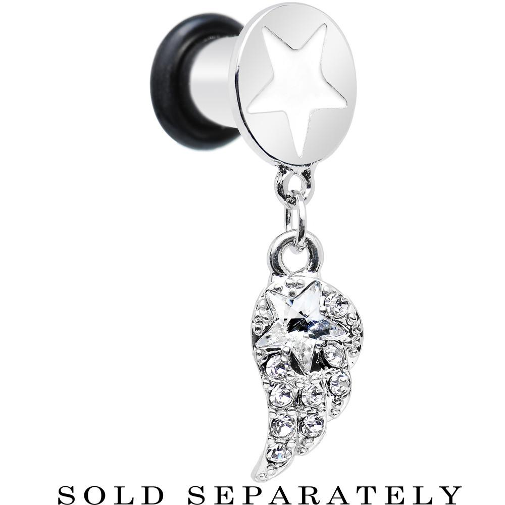 BodyCandy Clear Gem Angel Wing and White Star Single Flare Dangle Plug Sizes 5mm to 14mm — alternative angle