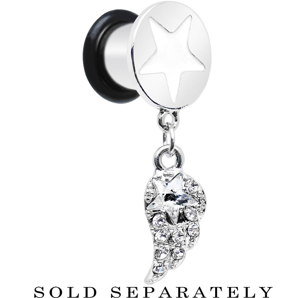 BodyCandy Clear Gem Angel Wing and White Star Single Flare Dangle Plug Sizes 5mm to 14mm — side view
