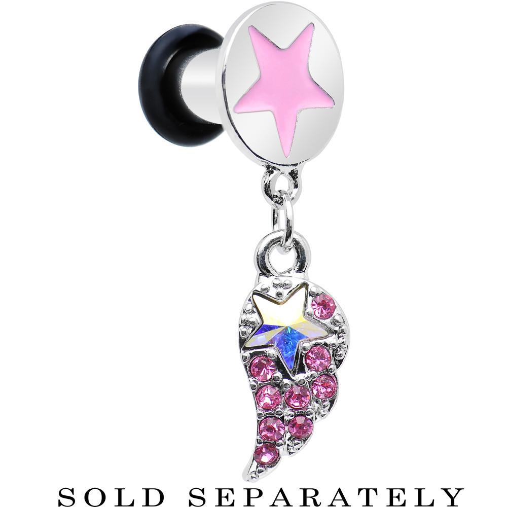 BodyCandy Pink Gem Angel Wing and Pink Star Single Flare Dangle Plug Sizes 5mm to 14mm — back view