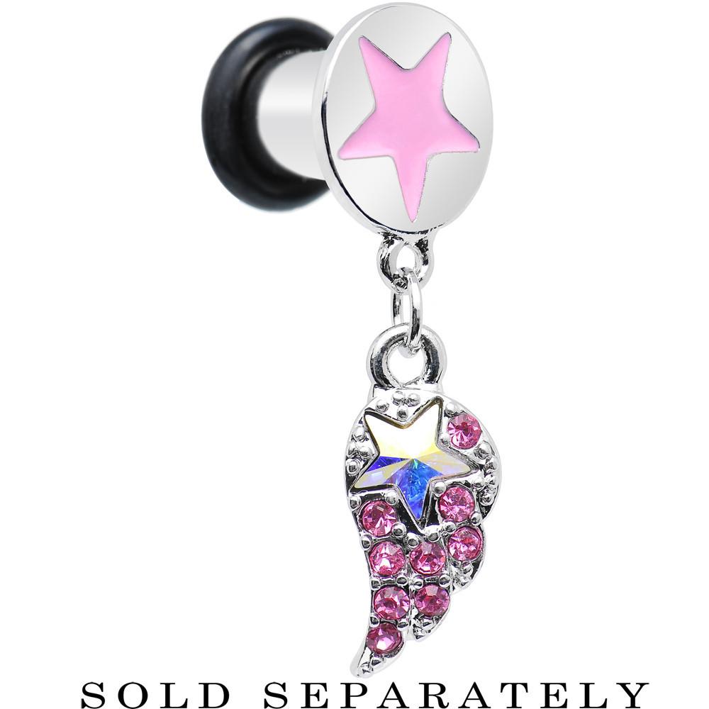 BodyCandy Pink Gem Angel Wing and Pink Star Single Flare Dangle Plug Sizes 5mm to 14mm — alternative angle