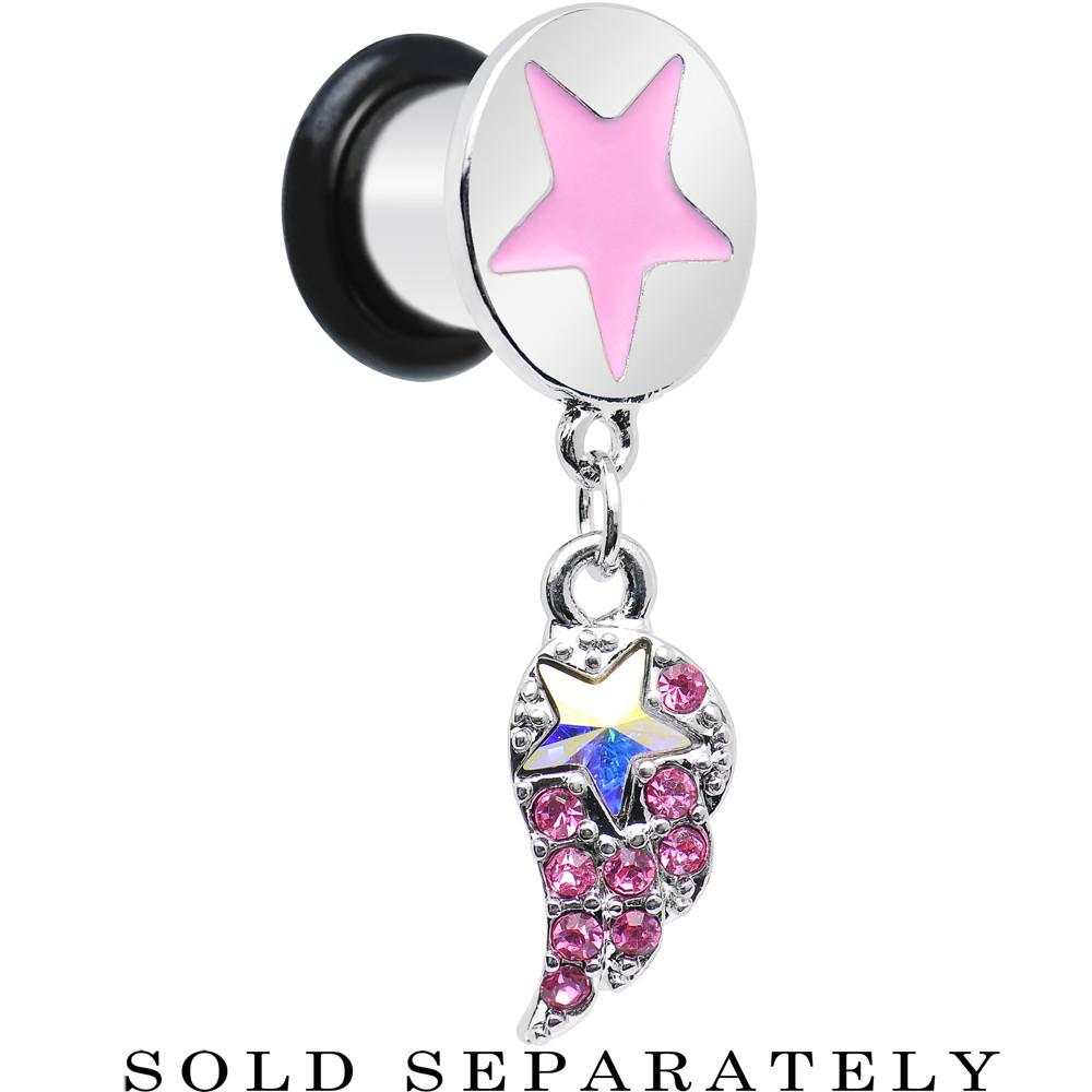 BodyCandy Pink Gem Angel Wing and Pink Star Single Flare Dangle Plug Sizes 5mm to 14mm — side view