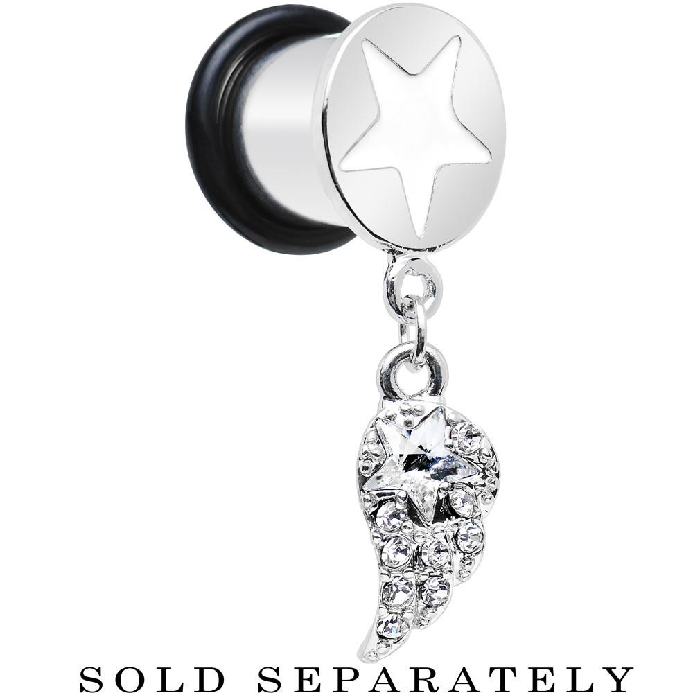 BodyCandy Clear Gem Angel Wing and White Star Single Flare Dangle Plug Sizes 5mm to 14mm — main product shot
