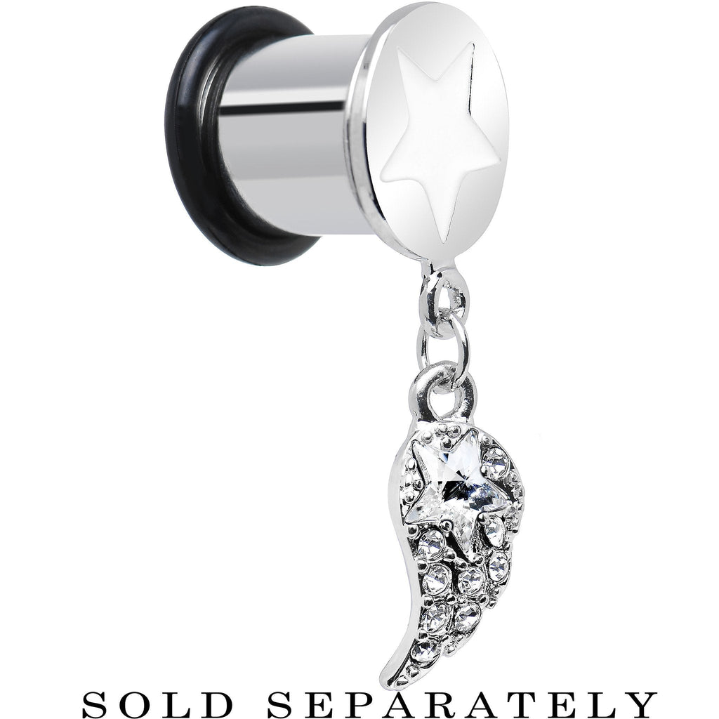 BodyCandy Clear Gem Angel Wing and White Star Single Flare Dangle Plug Sizes 5mm to 14mm — detail close-up