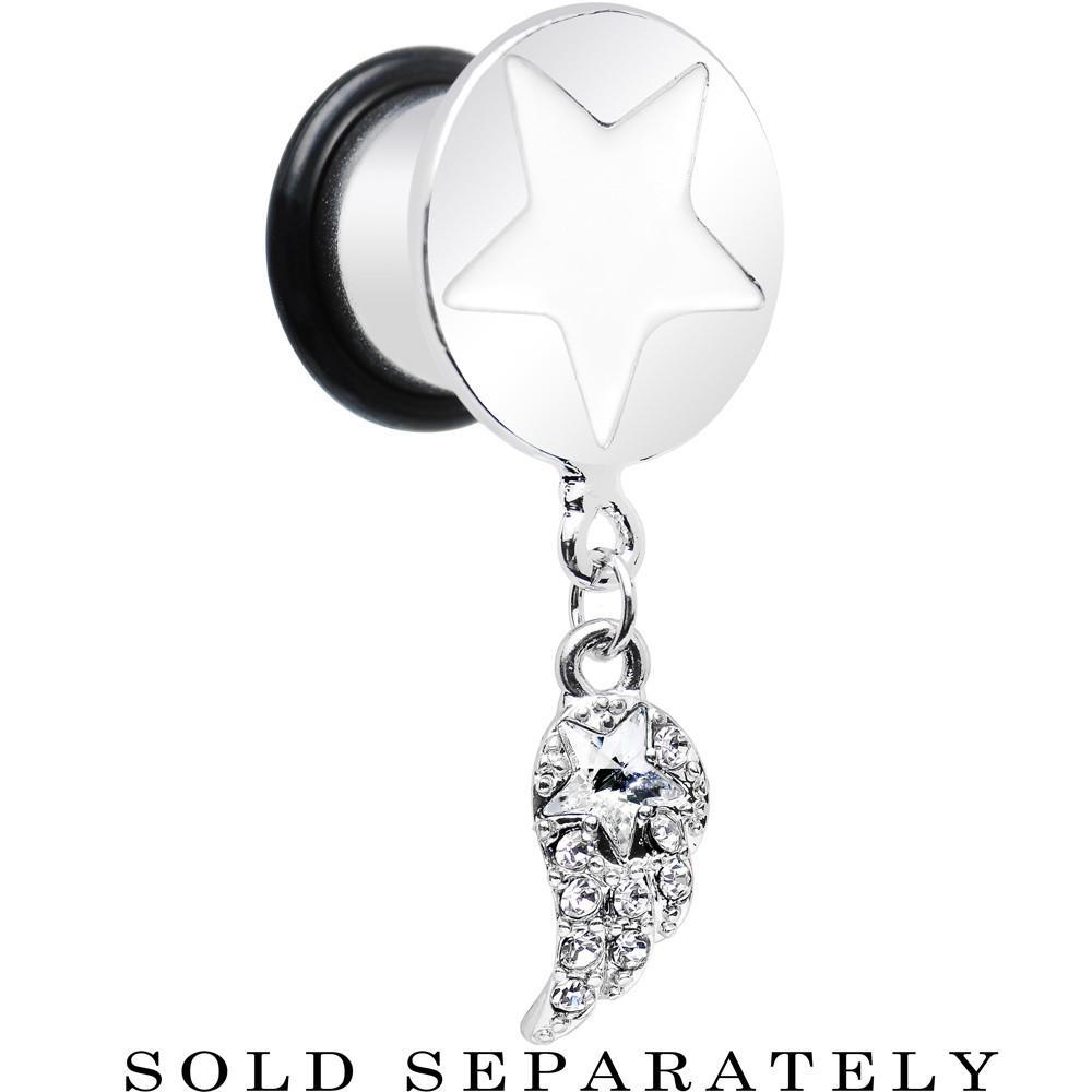 BodyCandy Clear Gem Angel Wing and White Star Single Flare Dangle Plug Sizes 5mm to 14mm — in-use photo