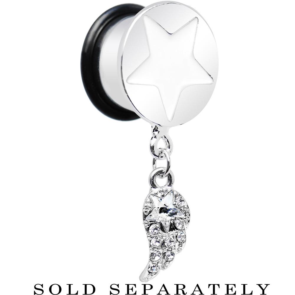 BodyCandy Clear Gem Angel Wing and White Star Single Flare Dangle Plug Sizes 5mm to 14mm — size reference