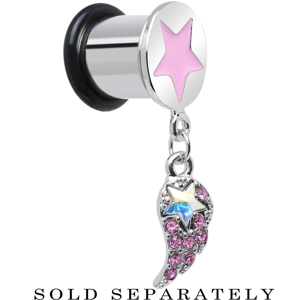 BodyCandy Pink Gem Angel Wing and Pink Star Single Flare Dangle Plug Sizes 5mm to 14mm — detail close-up