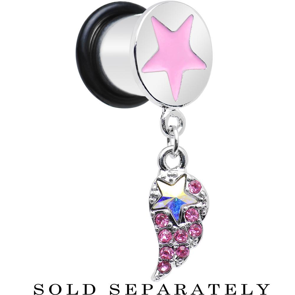 BodyCandy Pink Gem Angel Wing and Pink Star Single Flare Dangle Plug Sizes 5mm to 14mm — main product shot