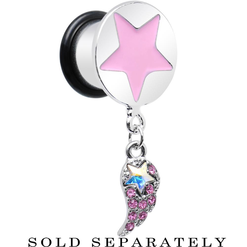 BodyCandy Pink Gem Angel Wing and Pink Star Single Flare Dangle Plug Sizes 5mm to 14mm — in-use photo