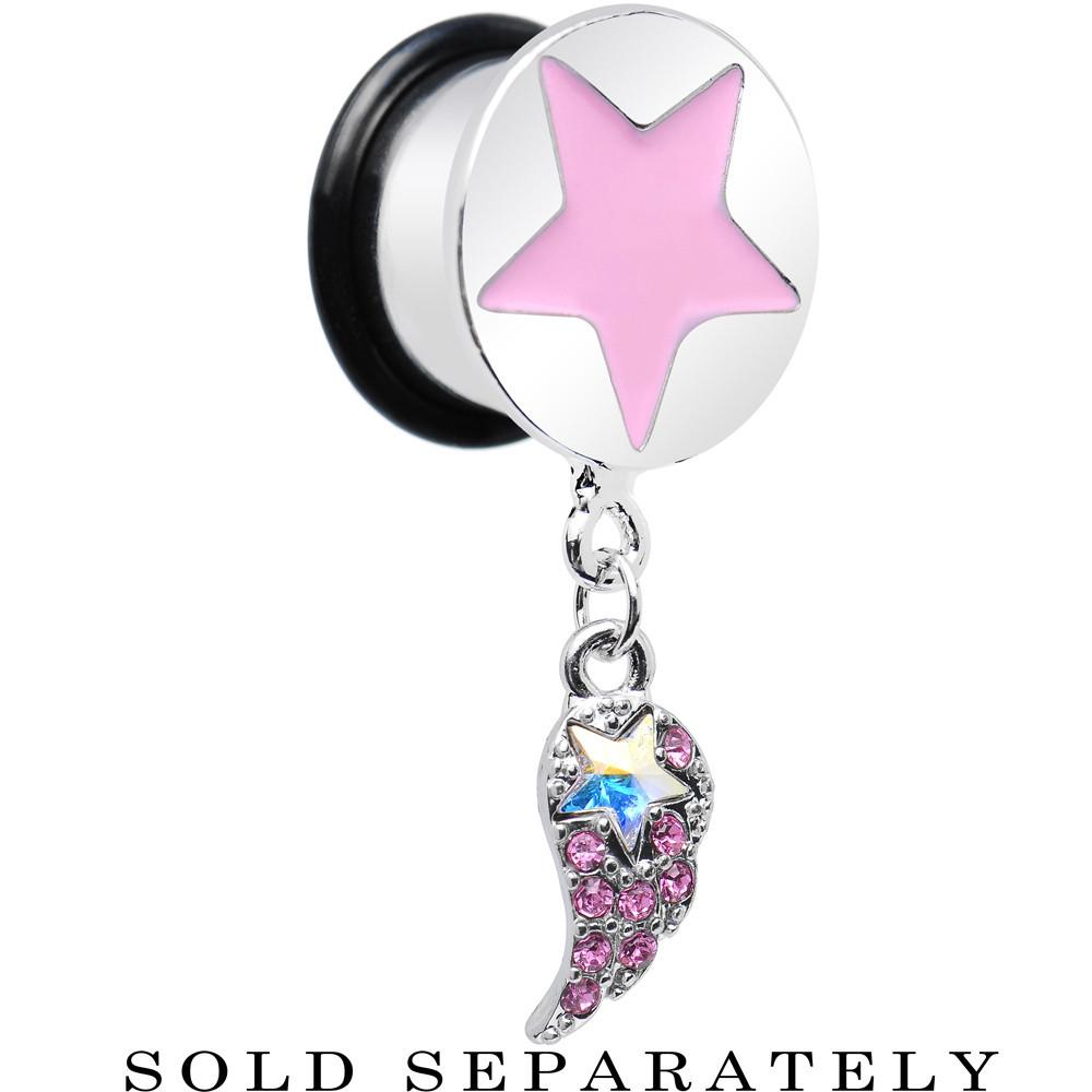BodyCandy Pink Gem Angel Wing and Pink Star Single Flare Dangle Plug Sizes 5mm to 14mm — size reference