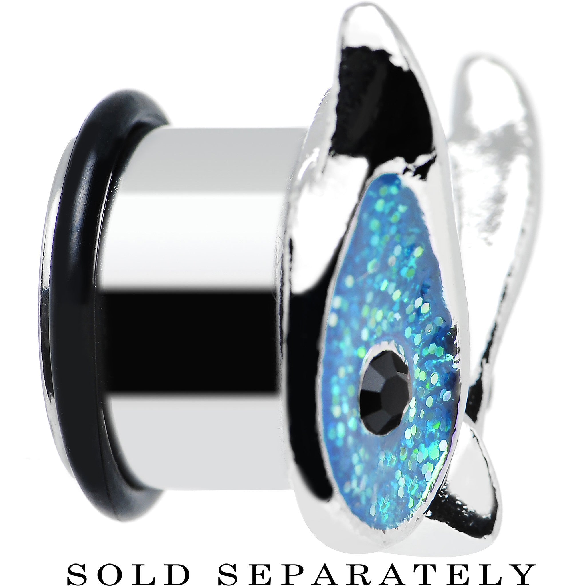 BodyCandy 9/16 Aqua Glitter Festive Owl Single Flare Steel Plug — lifestyle context