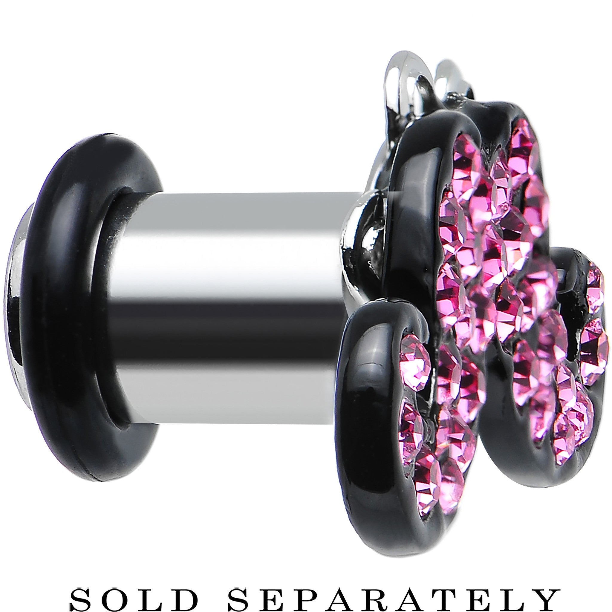 BodyCandy 2G Pink Gem Paved Fancy Mustache Single Flare Steel Plug — lifestyle context