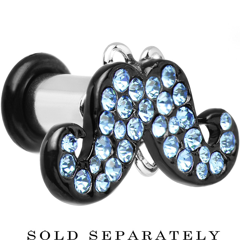 BodyCandy 4G Aqua Gem Paved Fancy Mustache Single Flare Steel Plug — main product shot