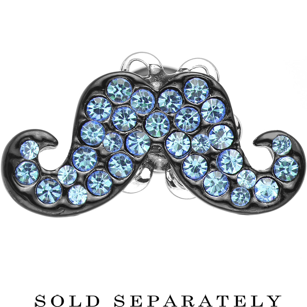 BodyCandy 4G Aqua Gem Paved Fancy Mustache Single Flare Steel Plug — detail close-up