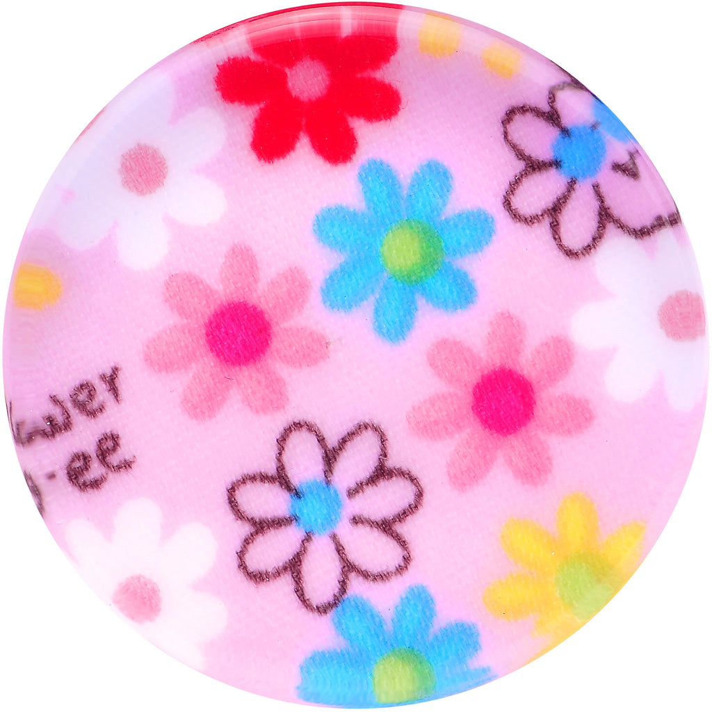 BodyCandy 24mm Acrylic Pink Multicolored Flower Power Saddle Plug — detail close-up
