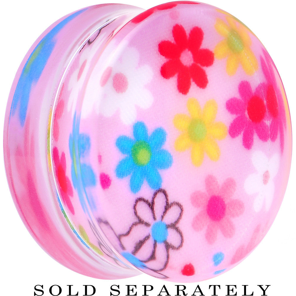 BodyCandy 26mm Acrylic Pink Multicolored Flower Power Saddle Plug — main product shot