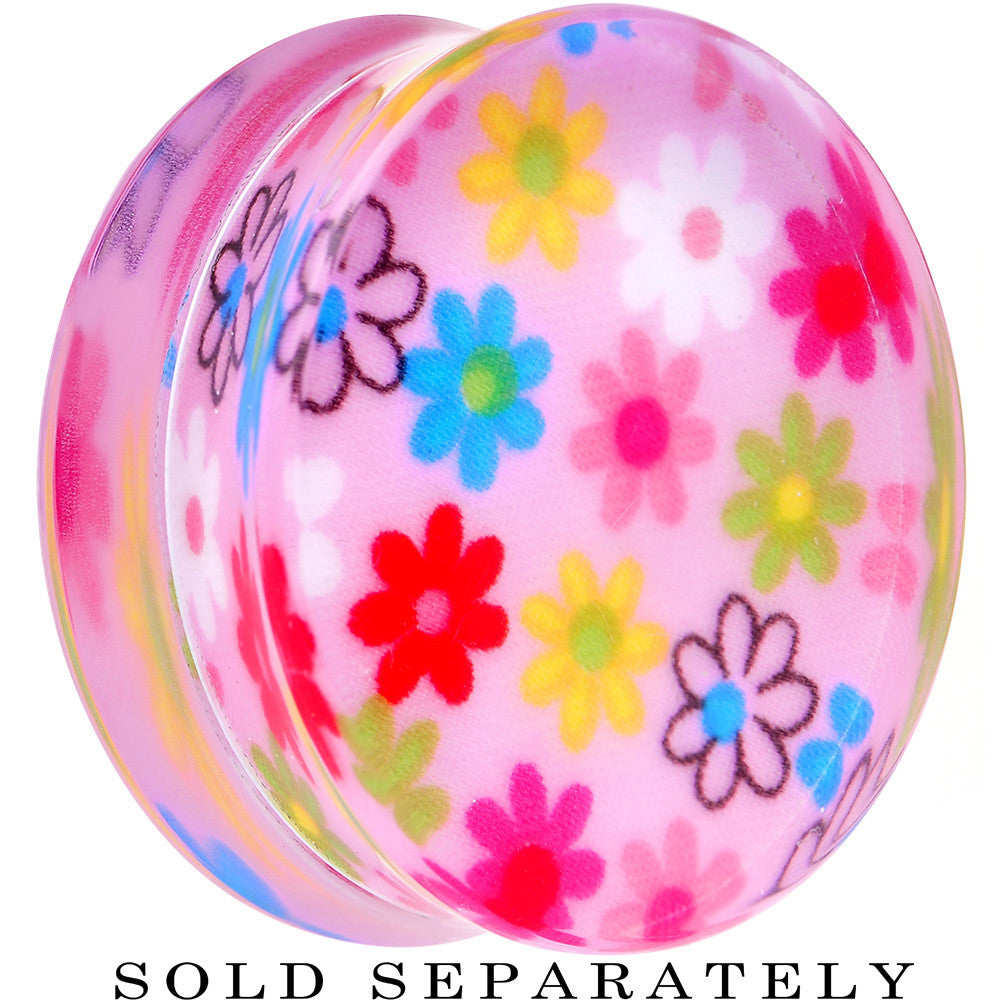 BodyCandy 32mm Acrylic Pink Multicolored Flower Power Saddle Plug — main product shot