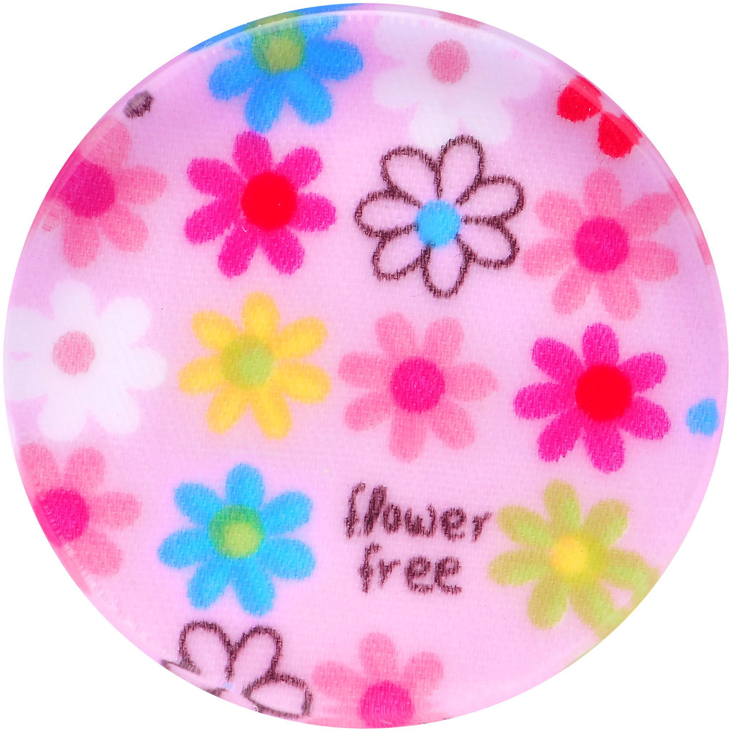 BodyCandy 32mm Acrylic Pink Multicolored Flower Power Saddle Plug — detail close-up