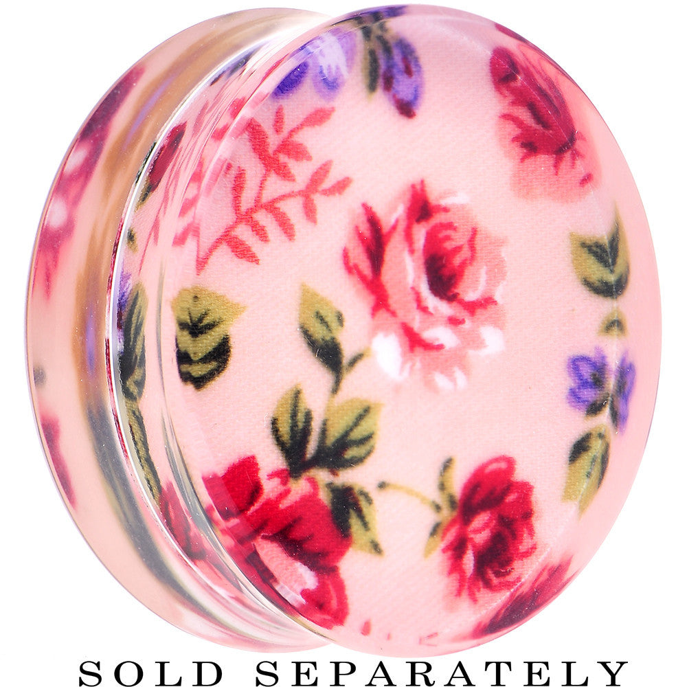 BodyCandy 34mm Acrylic Pink Grandma's Wallpaper Flowered Saddle Plug — main product shot