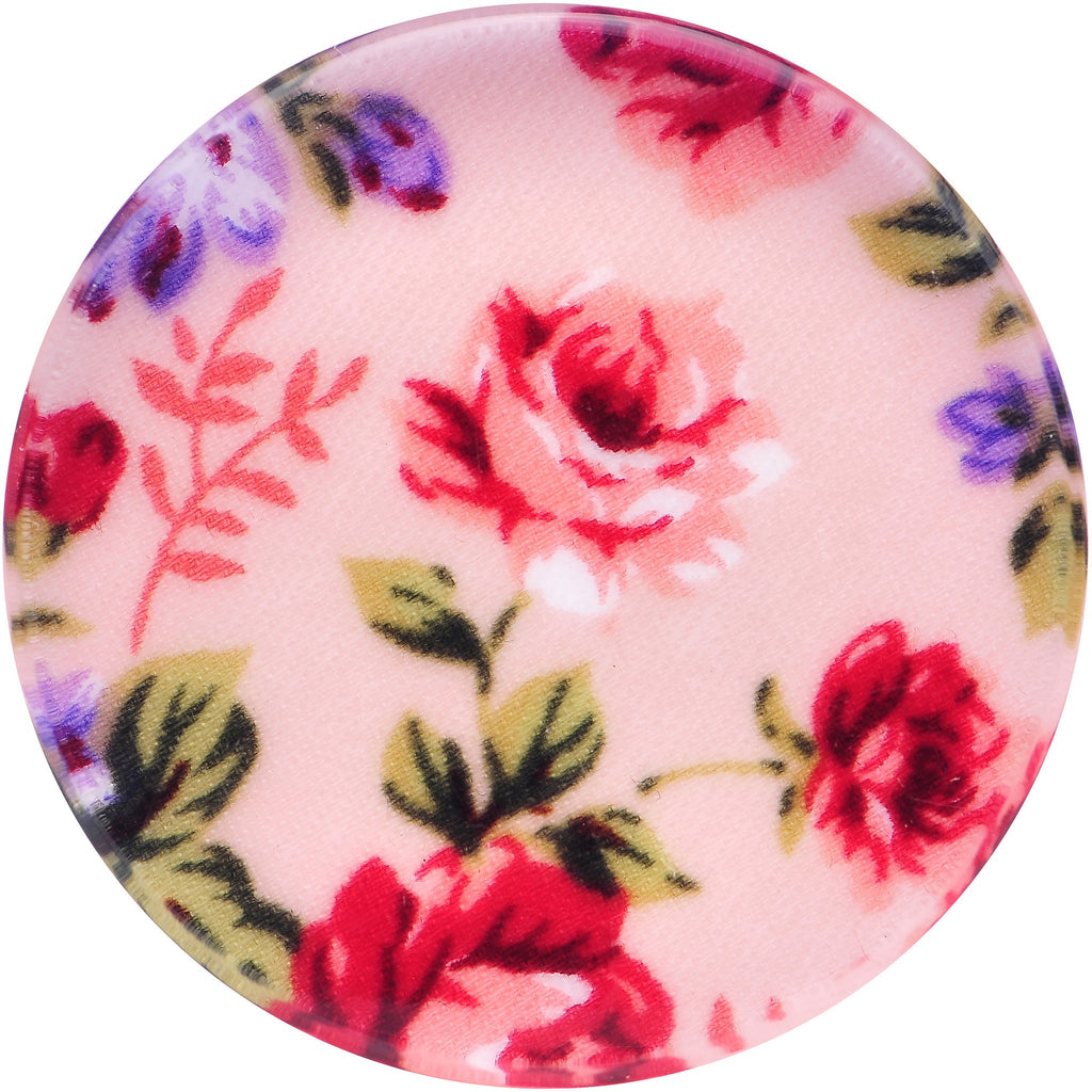 BodyCandy 34mm Acrylic Pink Grandma's Wallpaper Flowered Saddle Plug — detail close-up