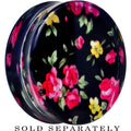 BodyCandy 36mm Acrylic Black Multicolored Old Fashioned Flowers Saddle Plug — main product shot