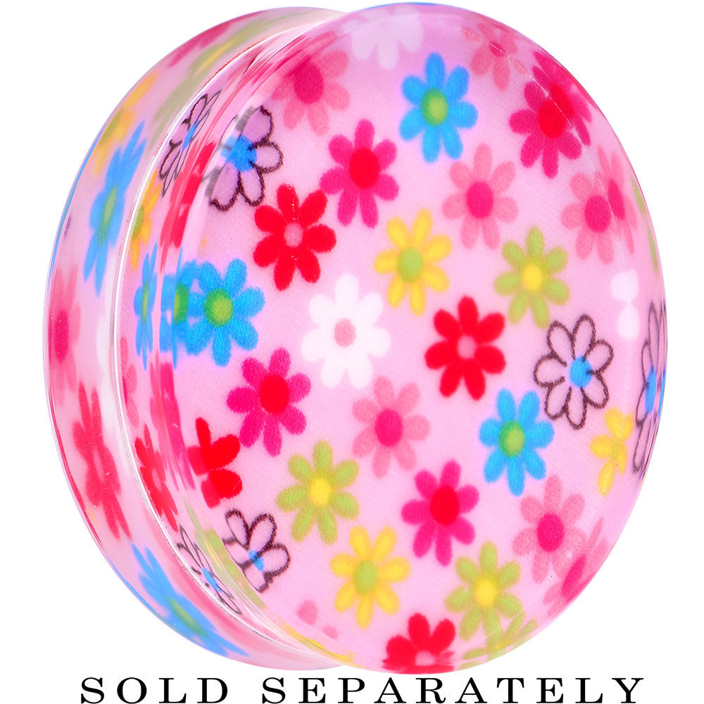 BodyCandy 40mm Acrylic Pink Multicolored Flower Power Saddle Plug — main product shot
