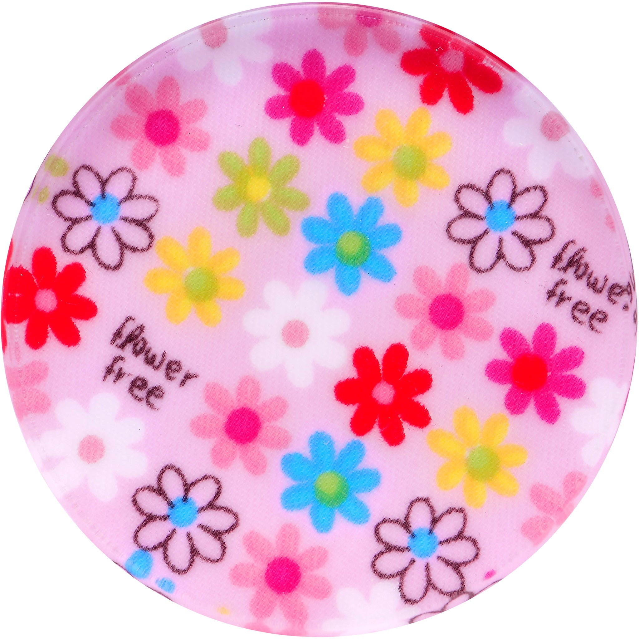 BodyCandy 40mm Acrylic Pink Multicolored Flower Power Saddle Plug — detail close-up