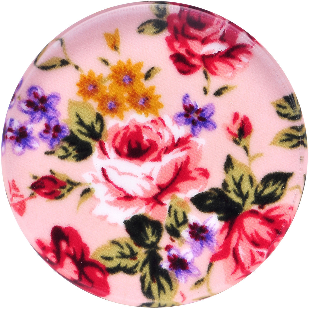 BodyCandy 44mm Acrylic Pink Grandma's Wallpaper Flowered Saddle Plug — detail close-up