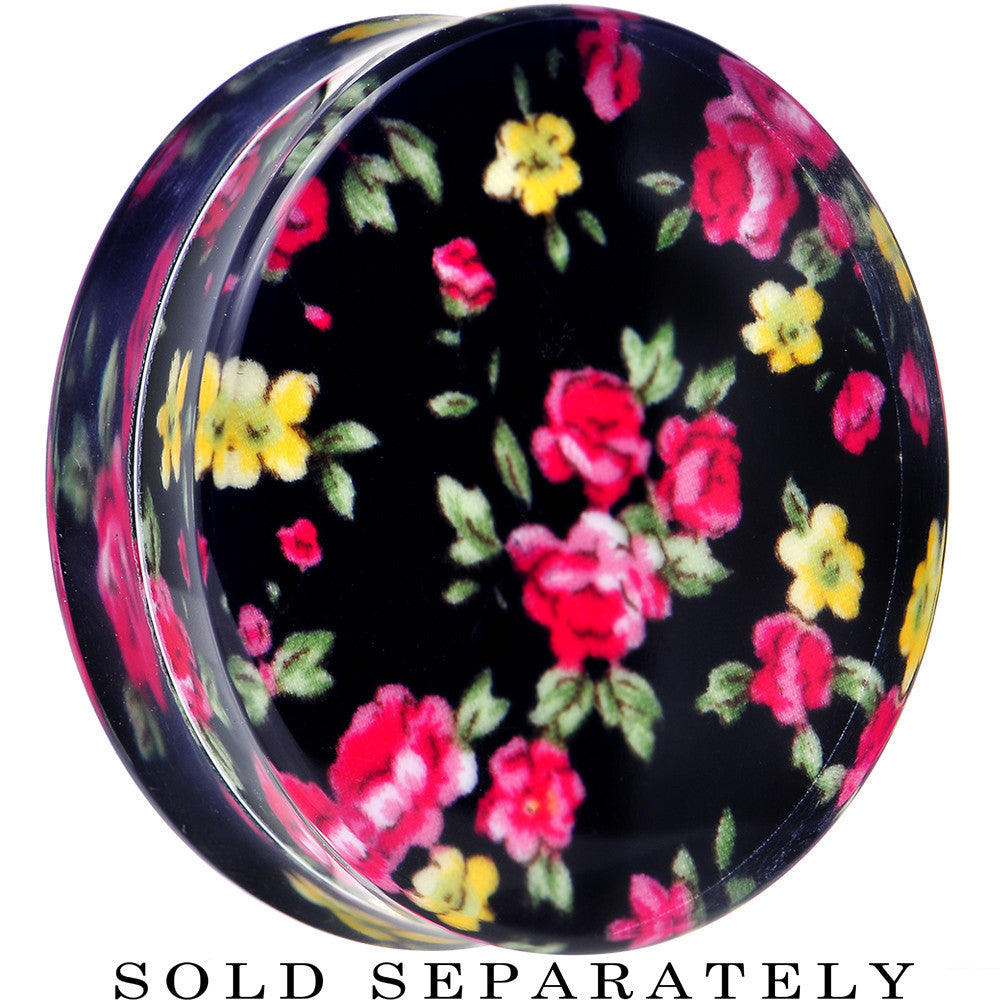 BodyCandy 44mm Acrylic Black Multicolored Old Fashioned Flowers Saddle Plug — main product shot