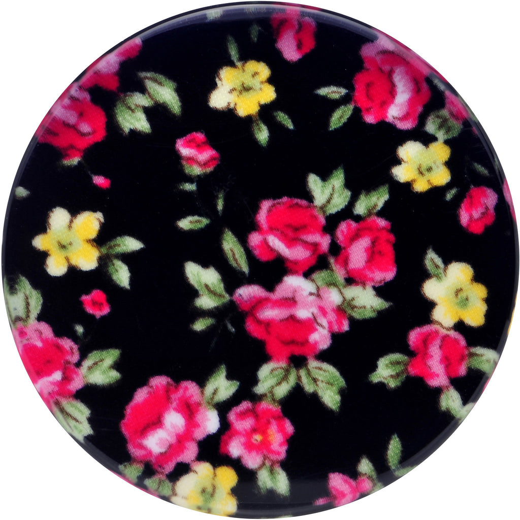 BodyCandy 46mm Acrylic Black Multicolored Old Fashioned Flowers Saddle Plug — detail close-up