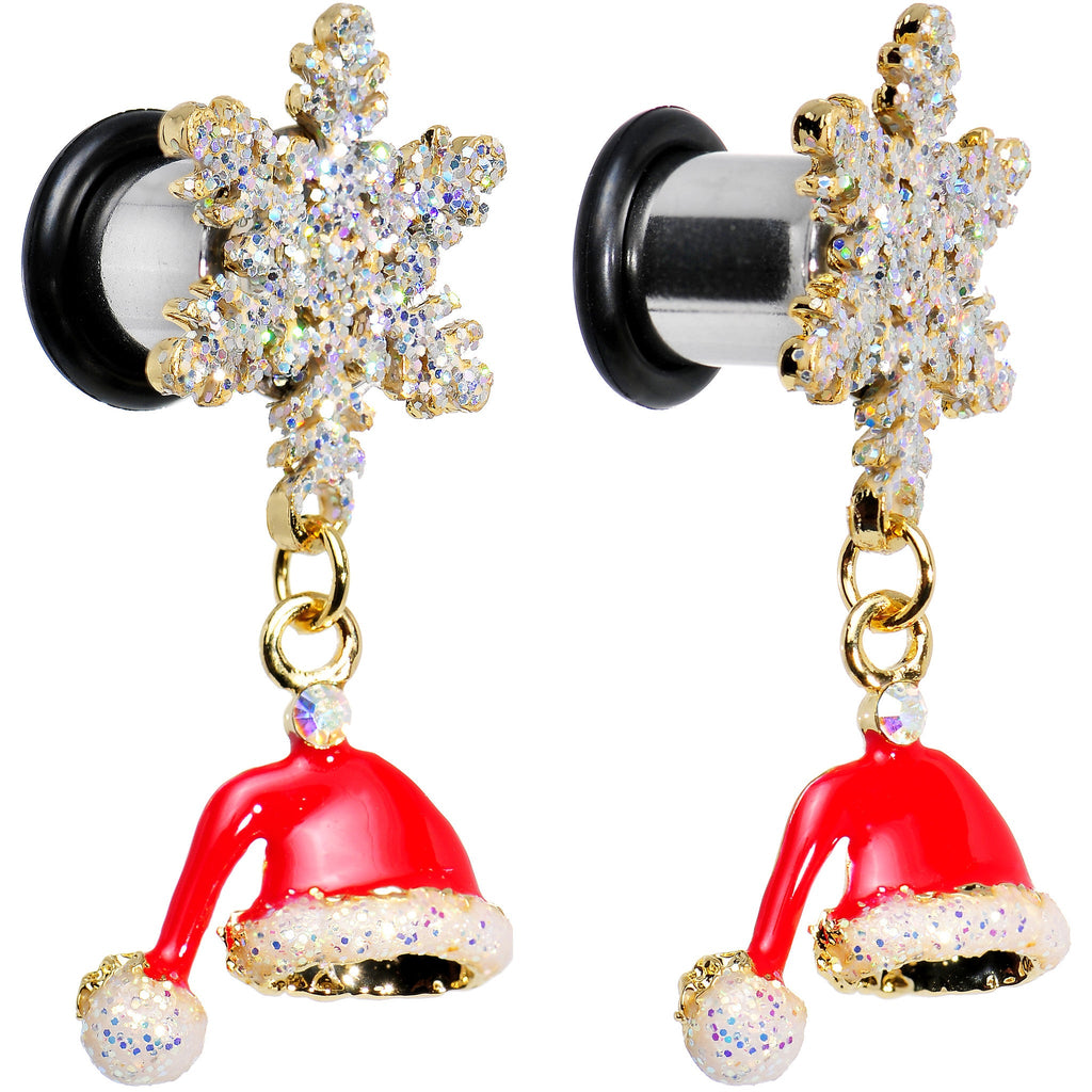 BodyCandy 0G Clear Gem Snowflake Santa Hat Christmas Dangle Plug Set — detail close-up