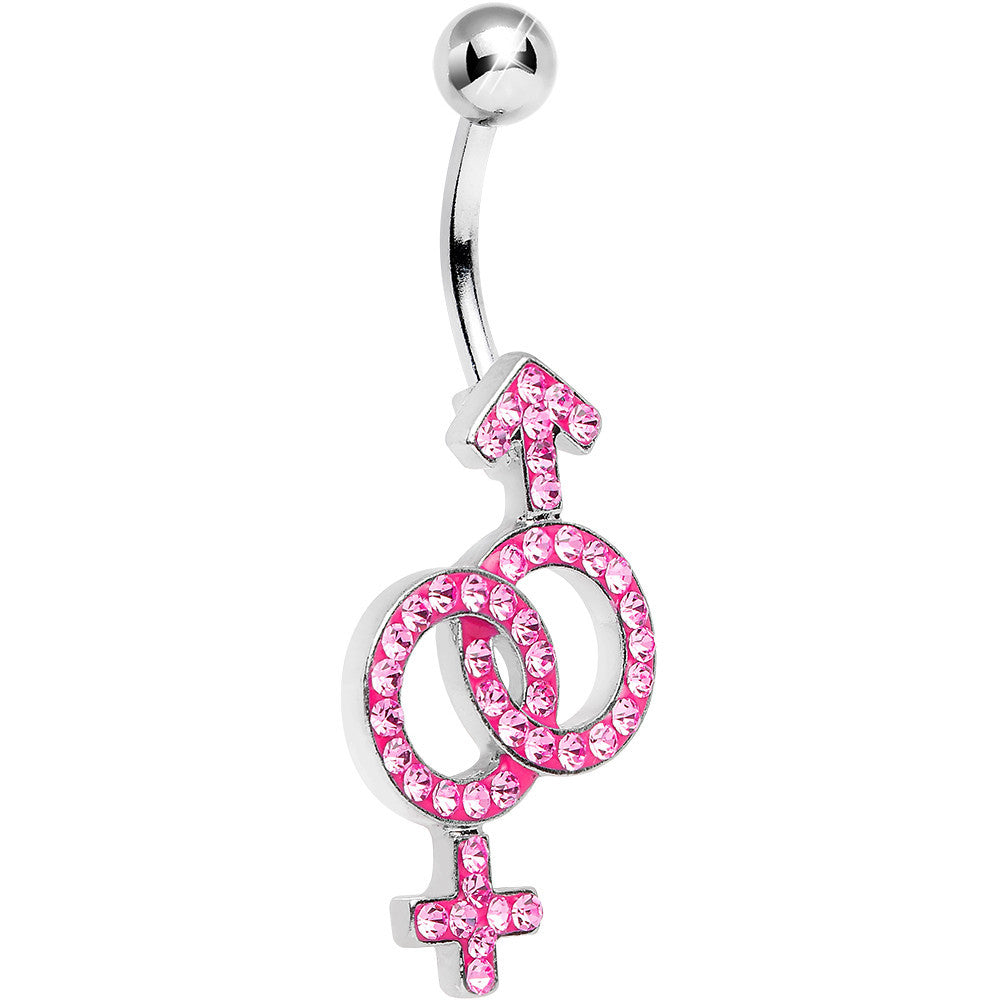 BodyCandy Pink Gem Joined Female and Male Symbols Dangle Belly Ring — main product shot
