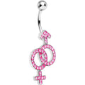 BodyCandy Pink Gem Joined Female and Male Symbols Dangle Belly Ring — main product shot